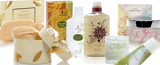 Thymes Soaps, Thymes Lotions, Thymes Eucalyptus, Thymes Goldleaf and more.