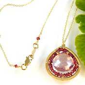 Wrapped and beaded tear drop pendant on fine chain Necklace