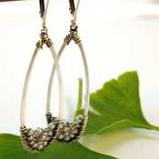Tear drop wire wrapped Platinum Pearls Earrings