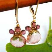 Pink Garnet and Quartz Earrings