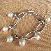 C-Anton Jewelry Hammered Links with Pearls Bracelet