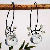 Rock Crystal Berry Earrings on almond-shaped wire with pearl leaves by Susan Goodwin