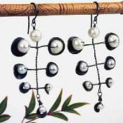 Three-Pod Pearl Earrings with mirroring discs by Susan Goodwin