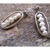 C-Anton Jewelry Oval Cage with Pearls Earrings